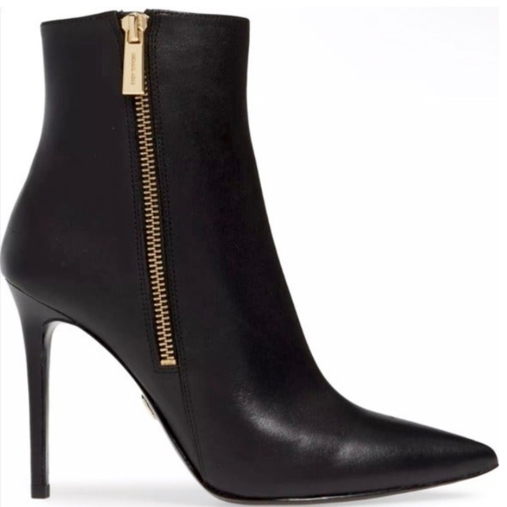 Michael Kors Keke Black Leather Ankle Boots Stiletto Heel Pointed Toe Bootie 9.5 - Picture 3 of 15